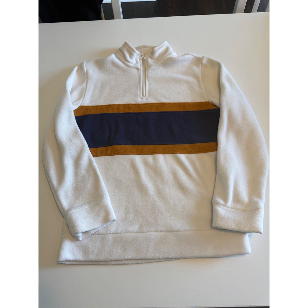 Old Navy Kids XL 14-16 Fleece Quarter Zip Pullover White Navy Brown Stripe